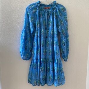 Oliphant Blue Tiered Bishop Sleeve Sundress